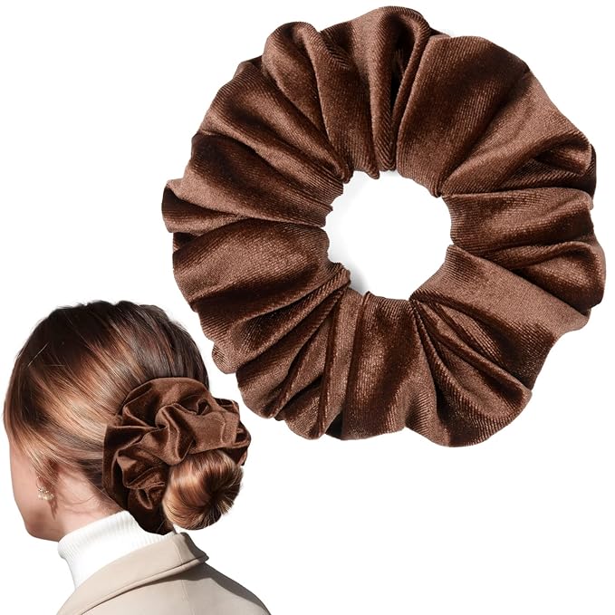 CEELGON Brown Big Velvet Scrunchie 6.5 Inches Jumbo Scrunchies Hair Ties Oversized Ponytail Holder for Thick Curly Hair Extra Large Hair Accessories for Women (Brown)