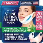 Stylia V Line Lifting Collagen Mask - Lift, Firm & Contour Jawline - Double Chin Reducer Strap with Hyaluronic Acid & Aloe - Neck Tightening and Lifting Mask - Jawline Shaper Face Lift Tape (2PC)
