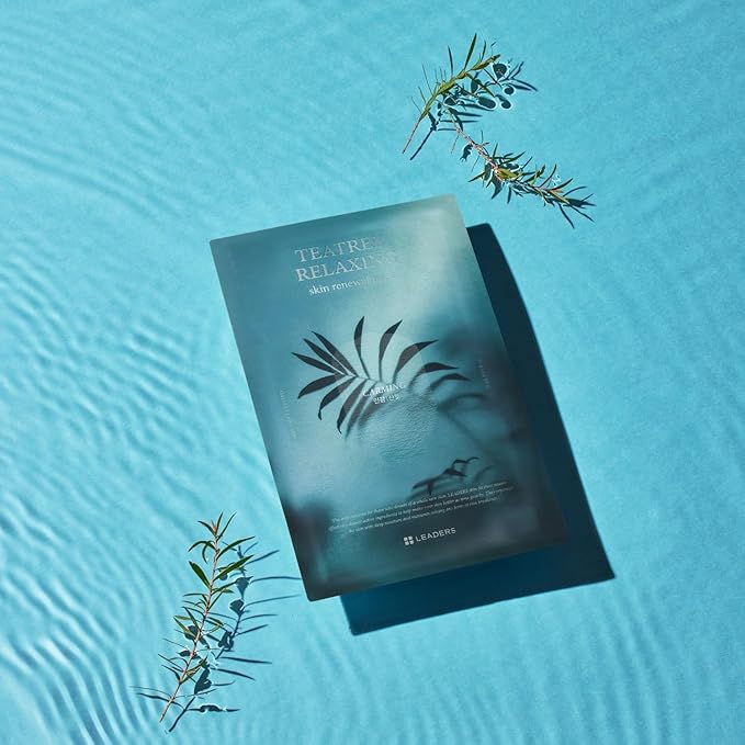 LEADERS Teatree Relaxing Skin Renewal Mask – Soothes & Calms Sensitive, Acne-Prone Skin – Controls Excess Oil & Reduces Redness – Hydrating and Refreshing Sheet Mask for Oily Skin – 10 Sheets