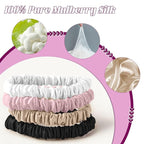 8Pcs 100% Mulberry Silk Scrunchies Hair Care, Skinny Hair Ties Elastic, 22 Momme Mulberry Silk Hair Ties Scrunchies Set Women Curly Thin Hair