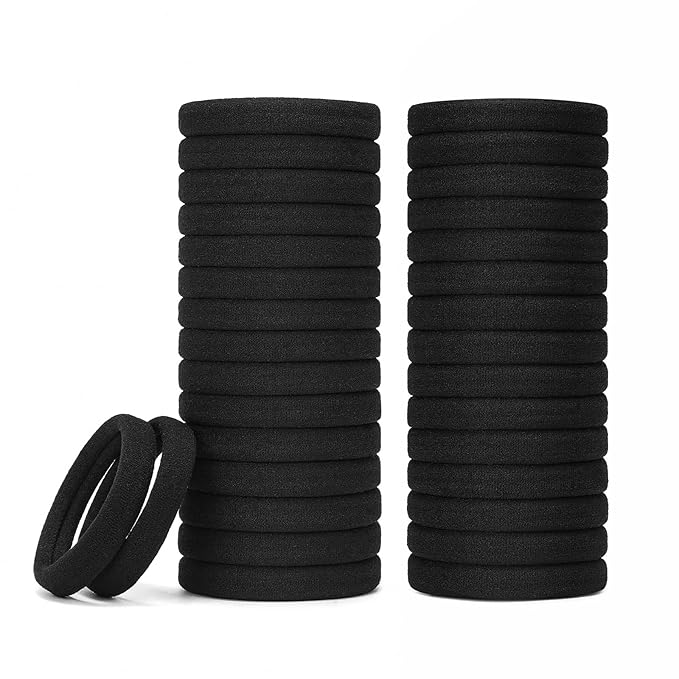 Hair Ties Black 100Count Extra Thick 5CM, Bulk Elastic Hair Bands for Thick Heavy Hair, Seamless Hair Accessories for Girls Women, Ponytail Holder (Black)