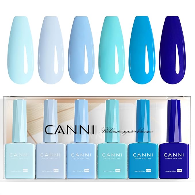 CANNI 6Pcs 9ml Navy Blue Gel Nail Polish Set- Dark Royal Blue Gel Polish Kit Colors DIY at Home Salon Christmas New Year's Gifts for Girls