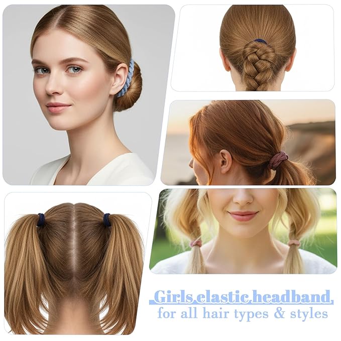 24PCS Ponytail Holders for Thick & Thin Hair, Multicolor Boho Seamless Elastic Hair Ties No Damage Elastics Soft Rubber Bands Hairties for Women Girls, Light Blue/Blue/Gray/Skin/Gray/Coffee