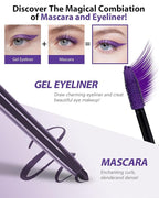 Purple Waterproof Colored Mascara&Eyeliner,5D Fiber Mascara for Eyelashes Volume and Length,Smudgeproof Color Waterline Gel Eye Liner Pen Lengthening Curling Máscara Women Party Stage Use Makeup Gift