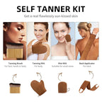 FUNAN Self Tanning Applicator Kit with Tanning Glove for Self Tan Mitt, Back Lotion Applicator, Mini Mitt and Ultra Soft Self Tanner Brush Bamboo Kabuki Brush, Brown