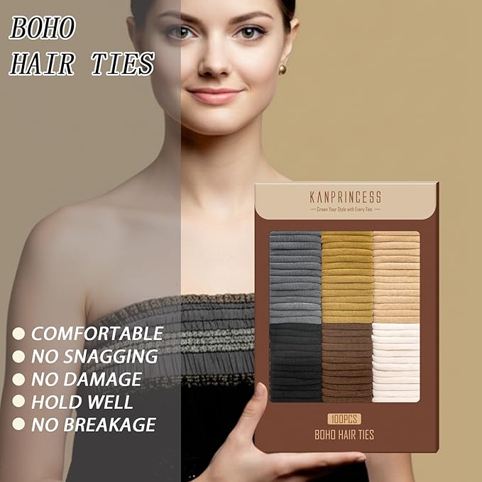 Nylon Hair Ties - No Damage,Strong Soft Cotton Hair Bands Accessories for Thick Hair 100PCS Ponytail Holders for Women Girls