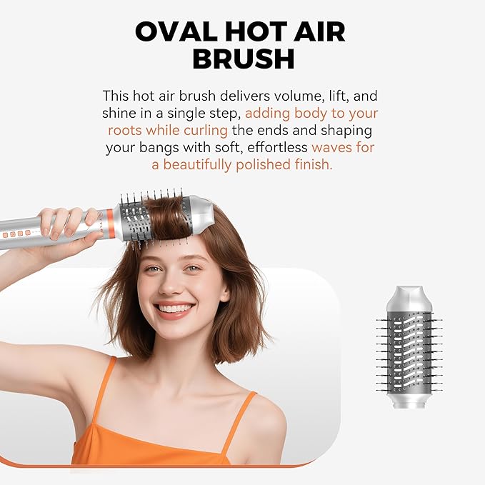 6 in 1 Blow Dryer Brush,110-120V Hair Dryer Brush,110,000 RPM High-Speed,Negative Ion & 4 Adjustable Temp Hot-Air Hair Brush,Detachable Hot Air Styler Set for Women