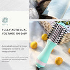 Travel Hair Dryer Brush Dual Voltage Blow Dryer in One, 2 inch Mini Hot Air Styling Tool, Hair Volumizer/Straightener/Curler with Universal Adapter, European Travel Size Styler