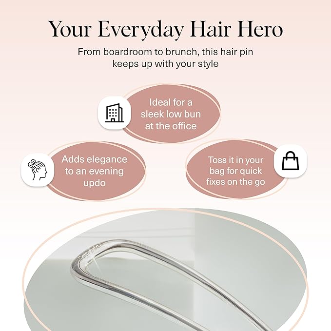 Kitsch Metal French Hair Pin for Women - Elegant Hair Accessories, Ideal for Buns & French Twist, Designed for a Secure, Comfortable Fit | Ideal Gifts for Women - Silver