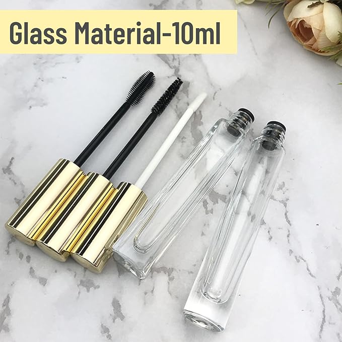 Empty Mascara Tube and Wand Glass, 3PCS 10ml Empty Mascara Tube and Lip Gloss Tubes, Lash Spoolies with Tube, Eyelash Growth Packing Tube Container for Home and Travel (A)