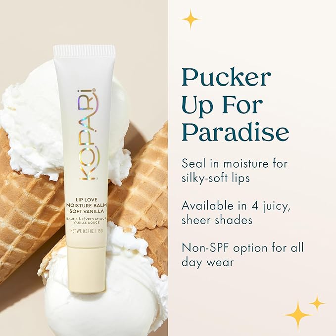 Kopari Lip Love Moisture Balm in Soft Vanilla Shimmer - Ceramide Hydrating Lip Balm with Coconut Oil, Shea & Mango Butters, Clean Vegan, 0.35 oz