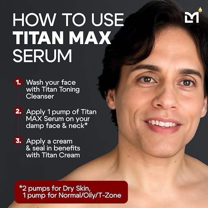 Titan MAX Anti-Aging Face Serum for Men – Ultra Potency Mens Face Moisturizer – Men, Dark Spots, Wrinkles, Fine Lines – Vitamin C & E, 10% Niacinamide, Hyaluronic Acid – Unscented