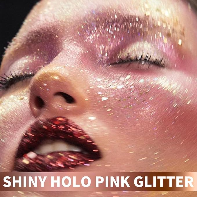 Hair Glitter Body Glitter Spray, 150ML Glitter Hairspray Holographic Pink Glitter Spray for Hair and Body, Hair Glitter for Kids Women, Body Shimmer Festival Rave and Makeup 4.2 Fl Oz