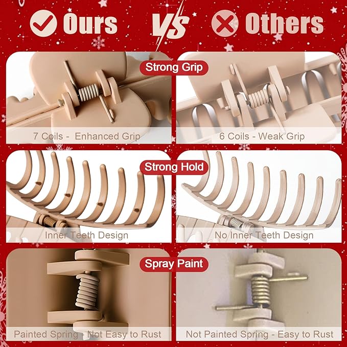 TOCESS 8 Pack Big Hair Claw Clips for Women Large Claw Clip for Thin Thick Curly Hair 90's Strong Hold 4.33 Inch Nonslip Matte Jumbo Hair Clips (8 Pcs)