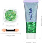 Green Face and Body Hair Glitter Gel, St Patricks Day Shamrock Face Paint Holographic Chunky Festival Rave Accessories Glitter Makeup, 6 Kinds of Sparkling Sequins for Hair Nail Eye Lip Body