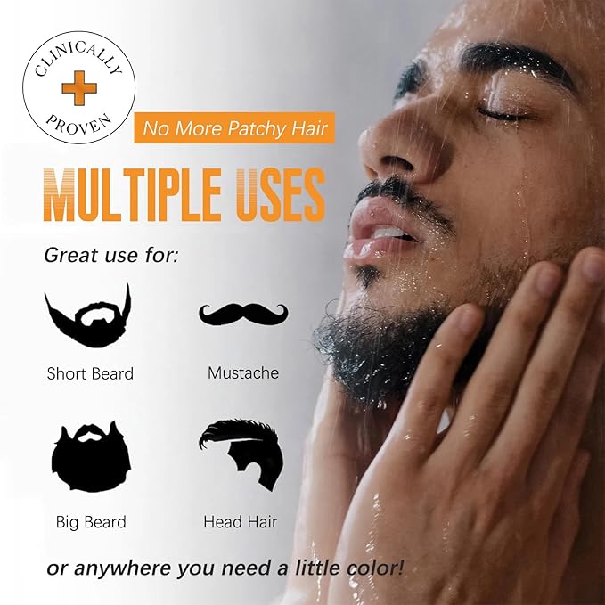 Mens Beard & Mustache Dye Shampoo, Instant 100% Grey Hair Coverage, 3 in 1 Brown Beard Color Shampoo for Men Facial Hair, Easy to Use & Dermatologist Tested, 200ML