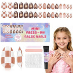 16 Sizes Press on Nails Kit for Kids - 32 Pieces French Almond Fake Nail Tips for Girls 8-12 Years Old with Jelly Nail Adhesives & No-Lamp Nail Glue, Birthday Christmas Gifts (Cozy Autumn)