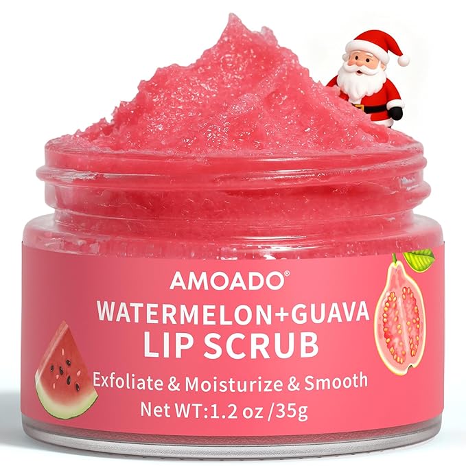 AMOADO Sugar Lip Scrub for Dark Lips – Exfoliating Lip Scrub for Smooth & Soft Lips with Watermelon & Guava, Lip Exfoliator & Moisturizer for Dry, Chapped Lips, Natural Lip Care, 1.2 oz/35g