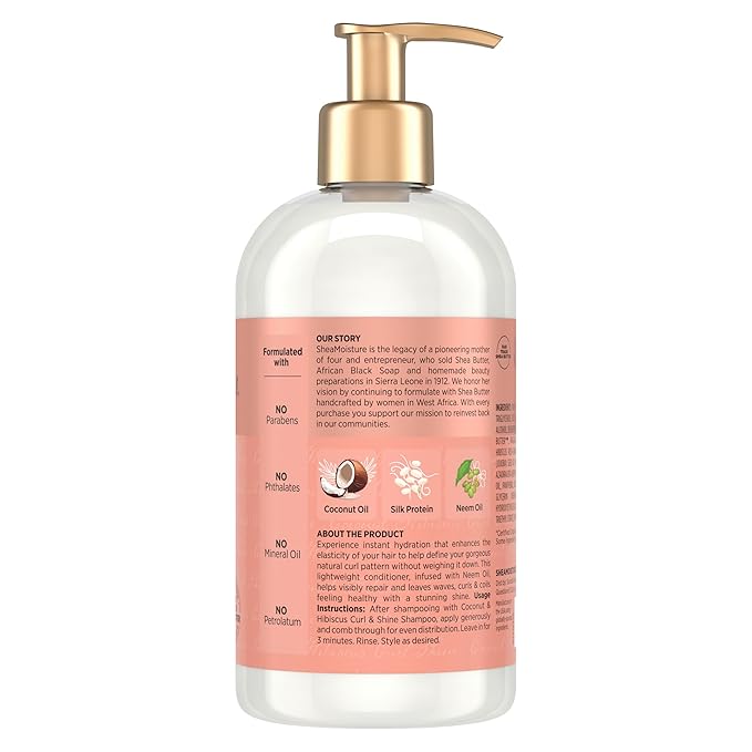 SheaMoisture Curl & Shine Conditioner Coconut & Hibiscus, for Thick, Curly Hair to Moisturize & Soften, 13 oz
