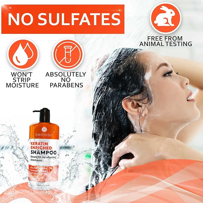 Keratin Enriched Shampoo - Sulfate and Paraben Free - Anti Frizz Treatment for Women and Men – Professional Salon Grade Repair Formula with Silk Protein for Dry, Frizzy Damaged and Color Treated Hair