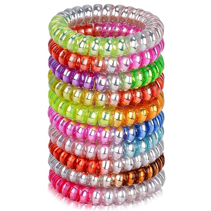 JessLab Spiral Hair Ties for Women, 10-Pack Traceless No-Damage Ponytail Holders, Coils Hair Bands for Girls, Assorted Colors
