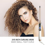 9mm Curling Iron Professional, 3/8 Inch Ceramic Tourmaline Curl Wand Barrel, Hair Curler Iron for Long & Short Hair,Glove Include, Gold
