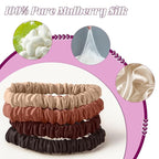 8Pcs Mulberry Silk Scrunchies & Hair Ties - No Crease Skinny Scrunchies Elastic Set for Women All Hair Types, Reduces Breakage (Earth Tones)