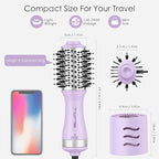 Blow Dryer Brush, Hair Dryer Brush in One, 600W Oval Hot Air Volumizer & Straightener, Anti-Frizz Blowout Styling Brush, Dual Voltage 110–240V Travel (2 Inch) Purple