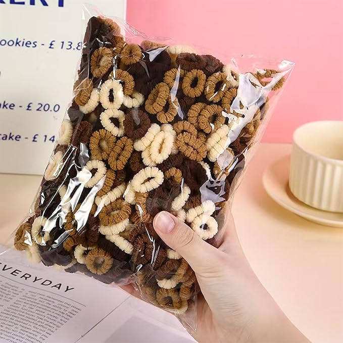 500 PCS Multicolor Cotton Hair Ties, Small Seamless Kids Hair Ties – Soft No-Crease Baby Hair Elastics for Girls, Kids & Toddlers, Gentle Ponytail Holders for Thin & Thick Hair. (BROWN)