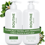 Routine Wellness Anti-Thinning Shampoo and Conditioner Set for Thinning Hair - Biotin DHT Blocker Women & Men - Color Safe Shampoo for Hair Loss & Healthier Hair - Citrus Bloom & Mint Leaf (Pack of 2)