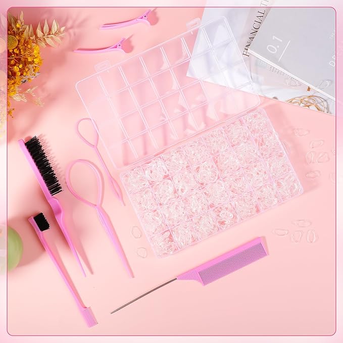 Clear Rubber Bands with 7 Hair Styling Tools, 1500 Pcs Elastic Ties Small Rubber Bands Baby Toddler Hair Ties for Girls Christmas Gifts