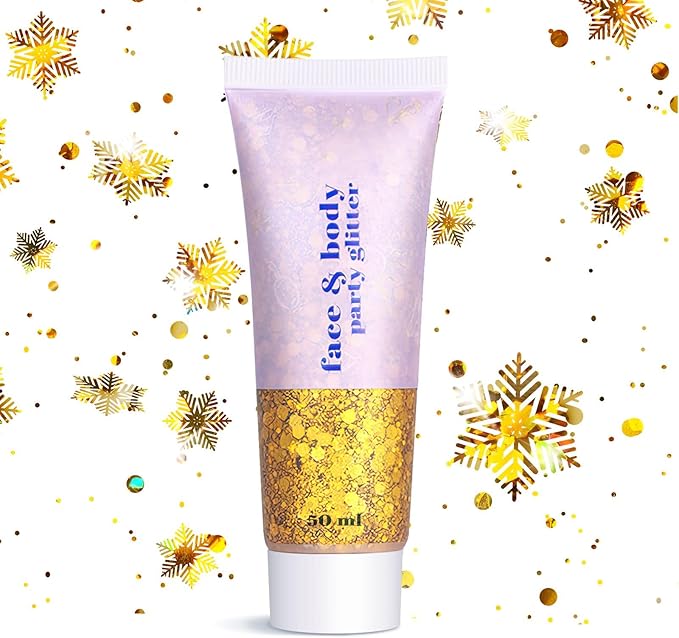 Christmas Face Glitter - Holiday Gift for Women Girls, Chunky Sparkling Glitter Makeup, Party Costume Accessories Christmas Stockings (Gold Body Glitter)