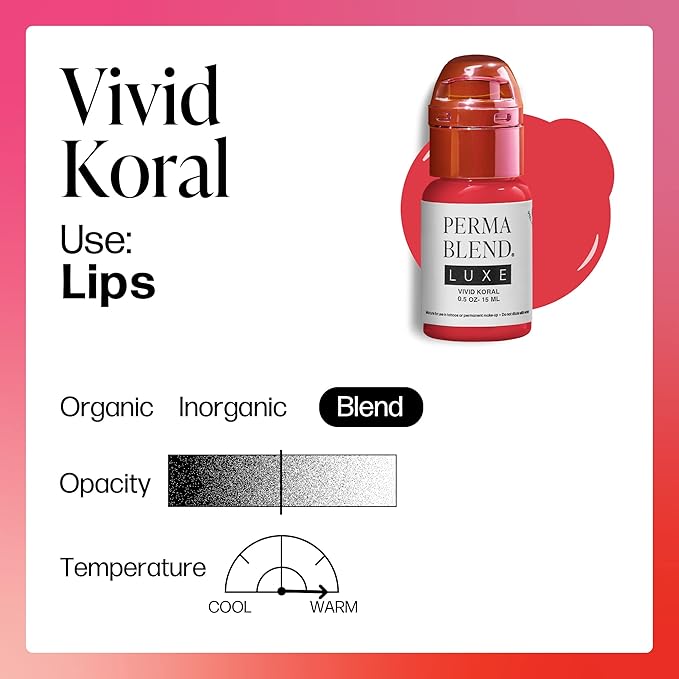 Perma Blend Luxe Lip Pigment Ink, Professional Lip Tattoo Microblading Supplies, Vivid Koral, .5 oz