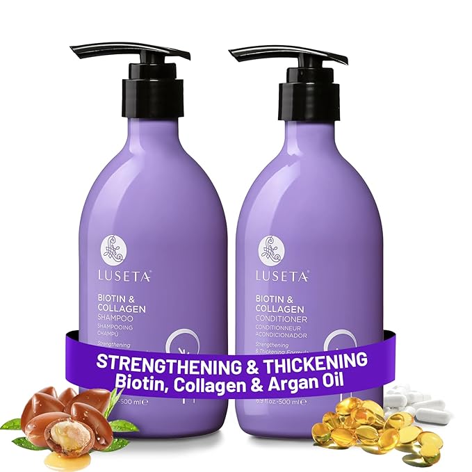 Luseta Biotin Shampoo and Conditioner for Hair - Thickening Shampoo for Thinning Hair- Infused with Argan Oil to Damaged Dry Hair - Sulfate Free Paraben Free-2 x 16.9 fl oz