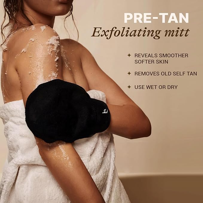 Self Tanning Mitt Applicator Set – 3-in-1 Velvet Mitts, Exfoliating Glove & Face Body Tanner Mitts for Streak-Free Tan, Reusable Self Tanner Mitt Kit for Lotion, Mousse & Spray