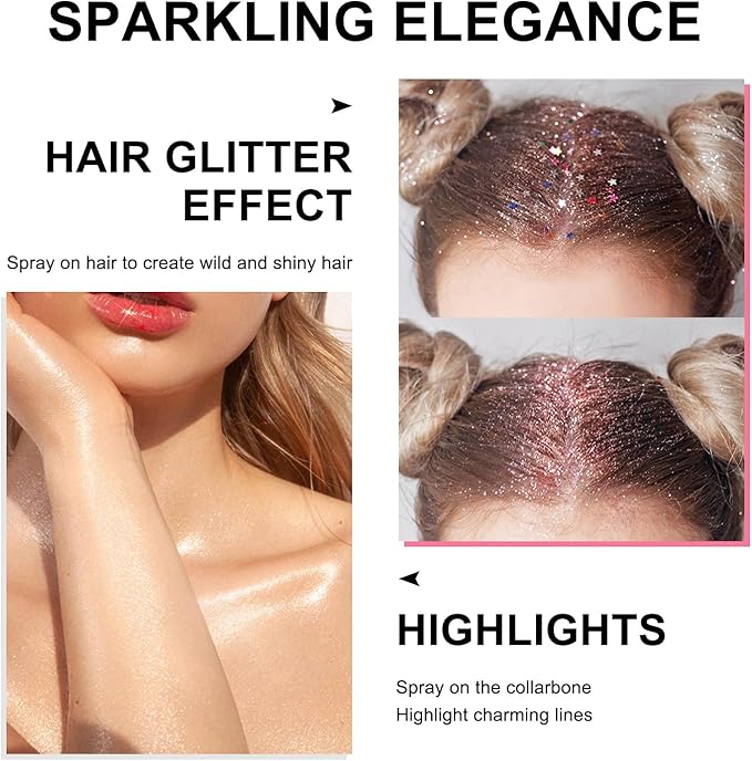 Halloween Hair and Body Glitter Spray, Holographic Glitter Highlighter Powder, Hairspray for Clothes, Face Body Shiny Glitter, Loose Shimmer Hairspray Festival Rave Prom Accessories