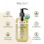 Organic Castor Oil - Cold Pressed 9 fl oz - 100% Pure & Hexane Free - Castor Oil for Hair Growth - Moisturizing & Nourishing - for Face & Body