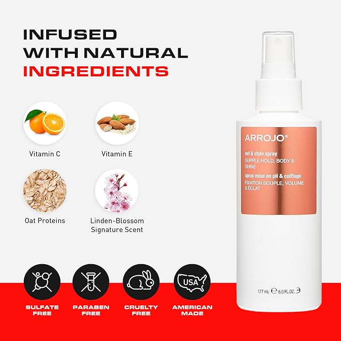 ARROJO Set & Style Hair Spray – Blow Dry Spray To Create Body, Shine, Hold – Hair Shine Spray For Blow-Drying -Hair Setting – Anti Frizz Hair Products To Fight Humidity (6 Oz)