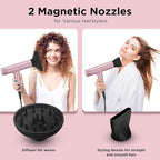 IG INGLAM Hair Dryer with Diffuser for Women, 1300W Ionic Blow Dryer with LCD Display, 3 Temps & 3 Speeds High-Speed Travel Hair Dryer with One Button Cool Air, Slim&Lightwight, Store Bag, Rose Pink