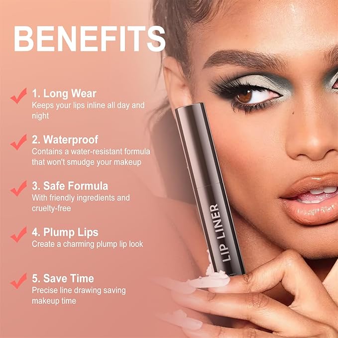 OETUIOW Lip Stain Peel Off, Lip Liner Moisturizing Long-Lasting & Waterproof, Transfer Proof & Plumping, Non-Stick Cup,3PCS Nude&Rose&Mauve