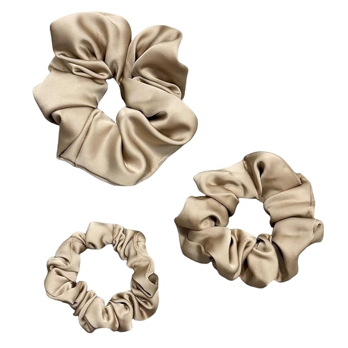 3 Pieces Satin Scrunchies Set for Hair No Crease Elastic Hair Ties for Women and Girls (Taupe)