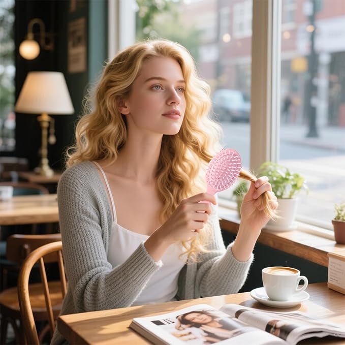 12 pcs Mini Hair Brush,Travel Detangling Brush with Exquisite Packaging Box,Mini Brush for Most Hair Types,Bridesmaid Party Christmas Stockings Filling Wet Hair Brushes (Pink)