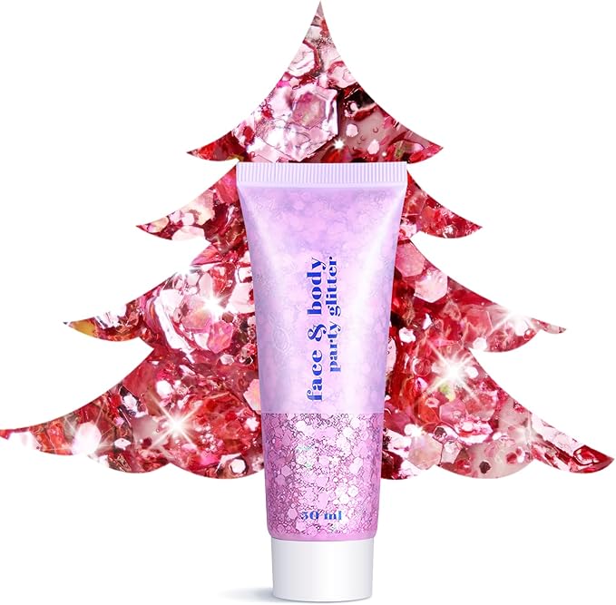 Christmas Body Glitter - Stocking Stuffers, Sequin Face Hair Makeup for Party Rave Festival, Christmas Gifts for Adults (Pink Body Glitter)