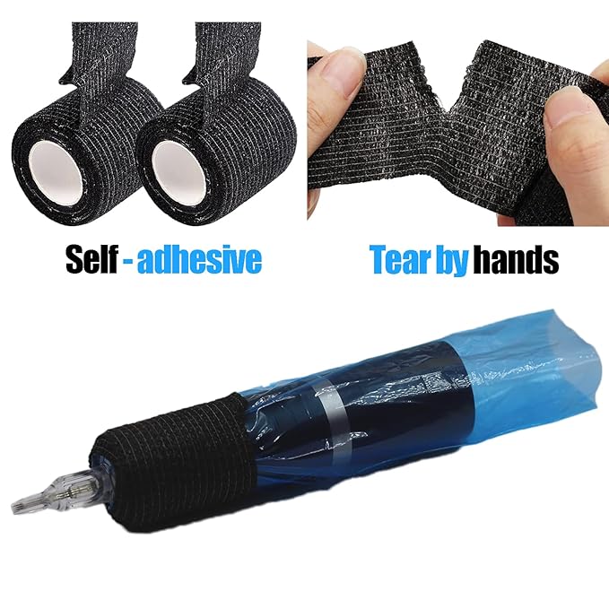 200pcs Blue Tattoo Pen Covers & 4pcs Grip Tape Wraps - Tattoo Machine Covers & Grip Tattoo Supplies