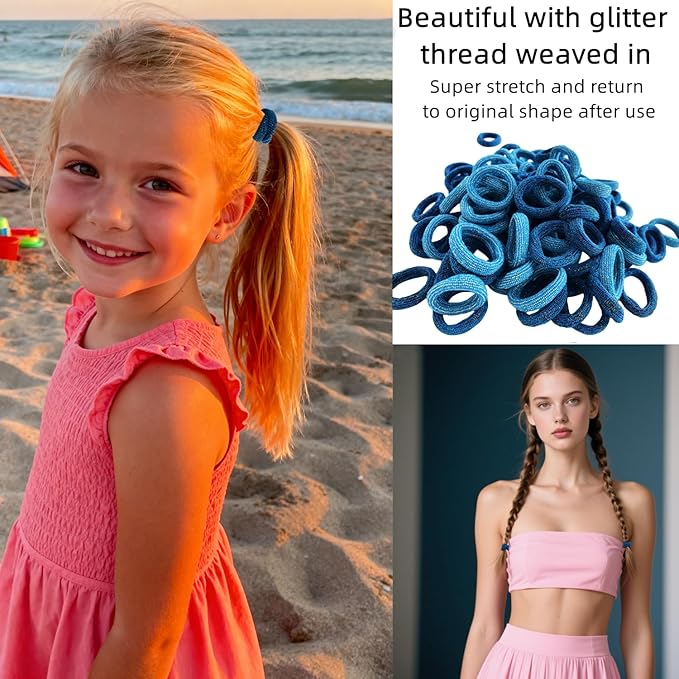 Mini Small Glittering Hair Ties All Hair Types Seamless Glitter Hair Ponies Elastics Ponytail Holders Hair Scrunchies Hair Accessories Baby Girls Kid Children 100 pcs