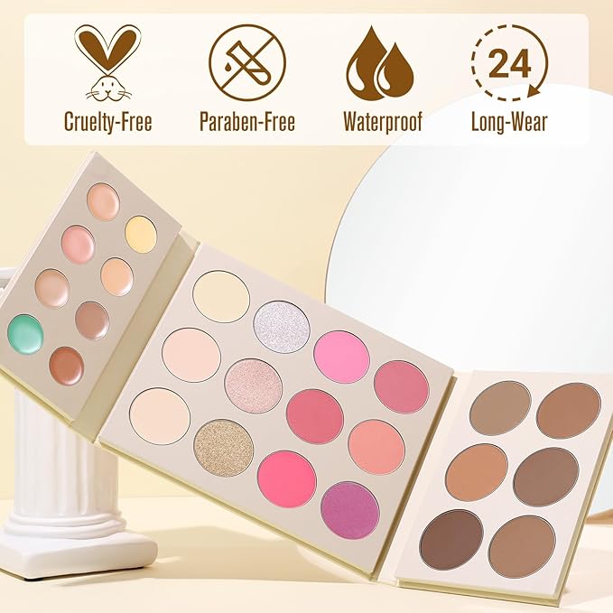 UCANBE 26 Colors 4-in-1 Multi-Use Face Palette, Long-Lasting Makeup Palette with 8 Concealers, 6 Contours, 6 Highlighters and 6 Blushes All In One Palette, High Coverage and Travel-Friendly