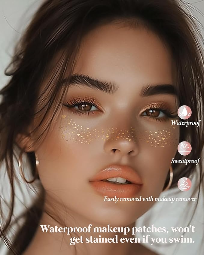 Body Face Glitter for Kids Women Girls, Waterproof Glow Up Singer Concerts Festival Rave Accessories (Gold - Hearted)