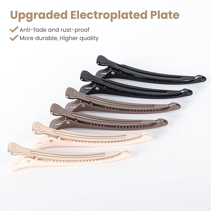 AIMIKE 6pcs Professional Hair Clips for Styling Sectioning, Non Slip Duck Billed with Silicone Band For Hairdresser, Women, Men For Salon and Home Hair Cutting - Brown & Apricot & Black