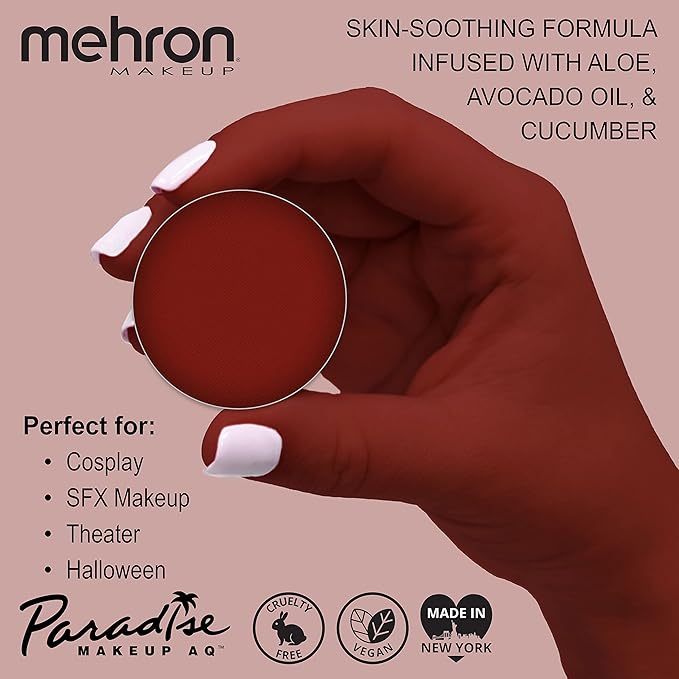Mehron Makeup Paradise Makeup AQ Refill Size | Stage & Screen Performance, Face & Body Painting, Beauty, Cosplay, and Halloween | Water Activated Face Paint, Body Paint .25 oz (7 ml) (Red)