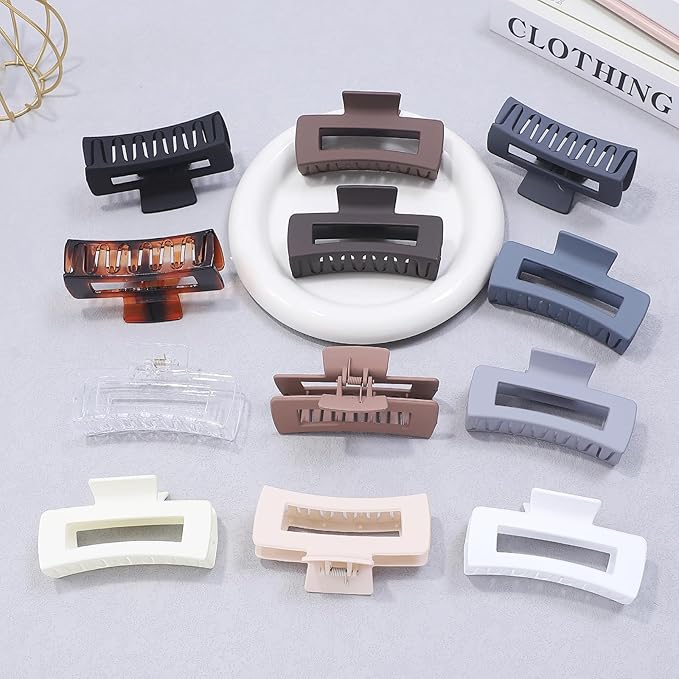 Large Square Jumbo Hair Clips - 4.1 Inch Big Jaw Clips for Thick Hair, 12 Pcs Bulk Accessories for Women and Girls - Neutral